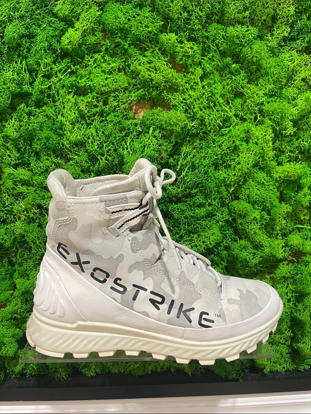 Ecco Exostrike High-Top Camo Sneakers in Light Gray and White